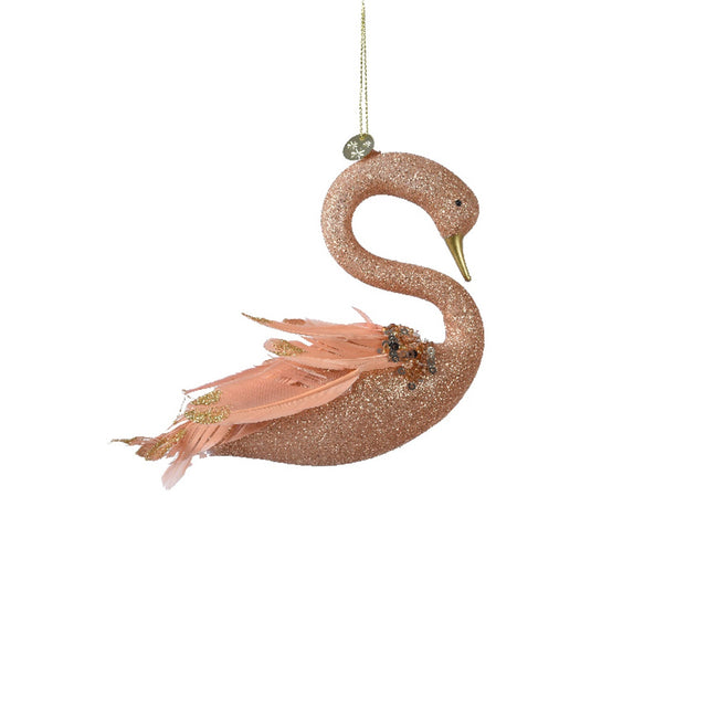 Glass Swan 13X4X10Cm - Glitter Pink