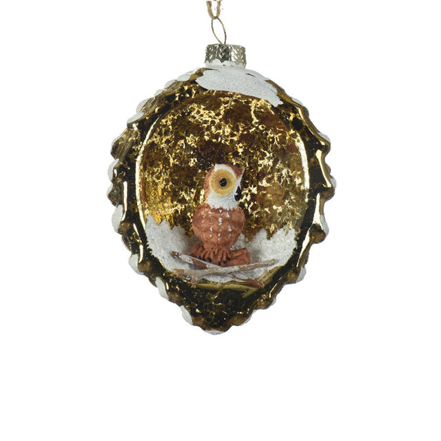 Glass Acorn Shape Bauble 5X7Cm - Owl