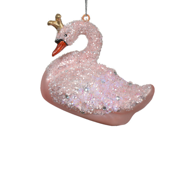 Glass Swan 10X6.2X8.3Cm - Pink