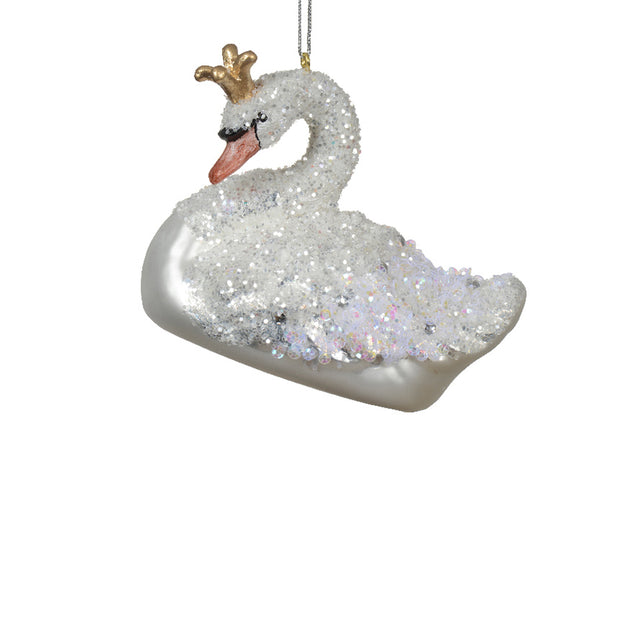 Glass Swan 10X6.2X8.3Cm - White
