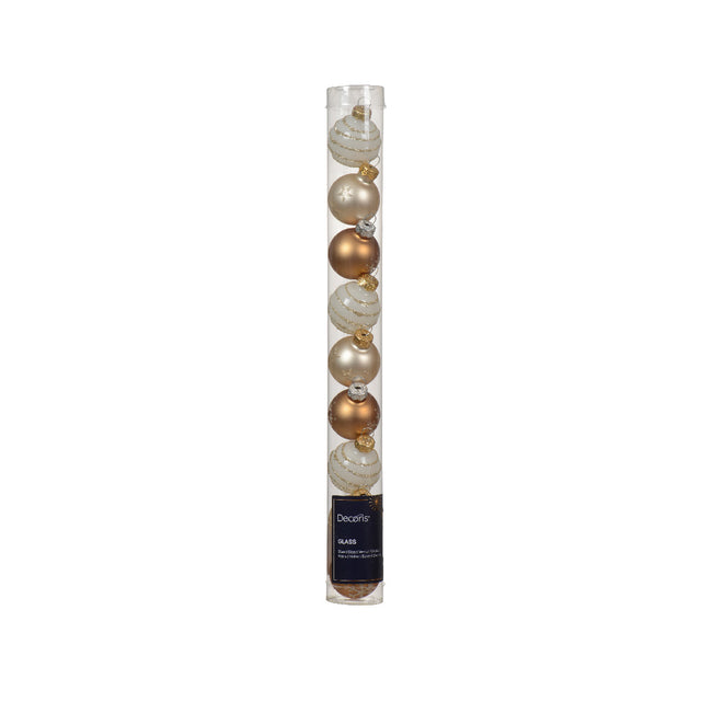 Glass Baubles Tube Of 9 - 3Cm Shades Of Gold