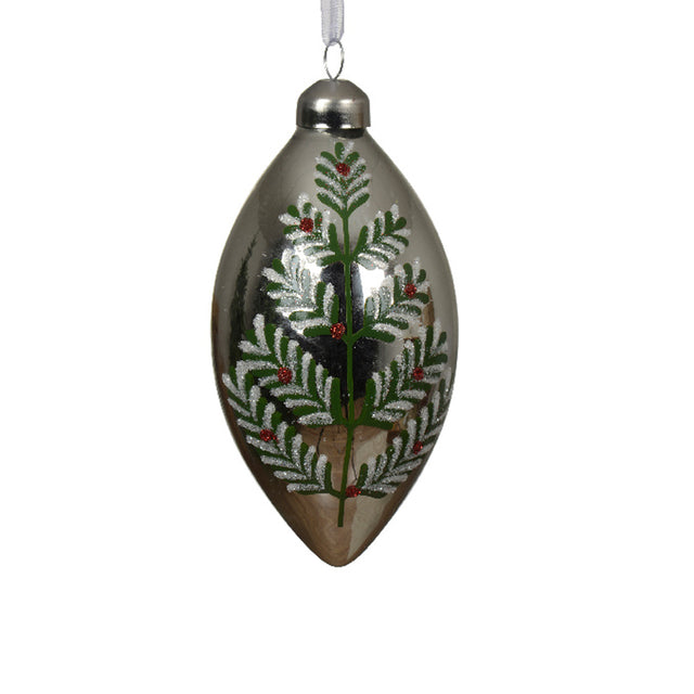 Glass Bauble 8Cm Teardrop Shape - Silver
