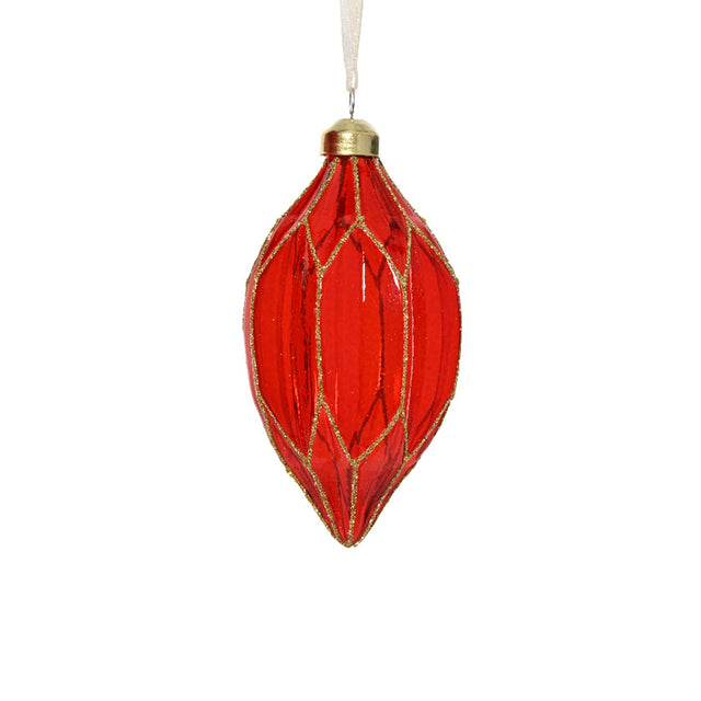 Glass Bauble Teardrop Shape 8Cm - Red