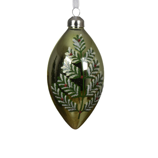 Glass Bauble 8Cm Teardrop Shape - Green