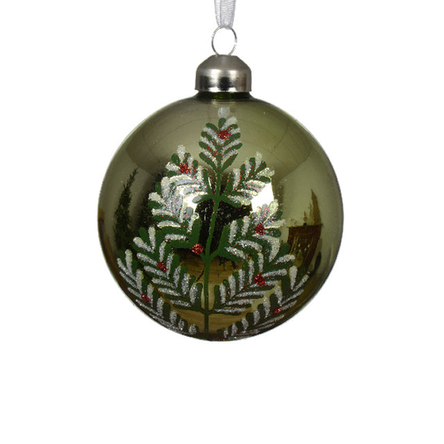 Glass Bauble 8Cm Round Shape - Green