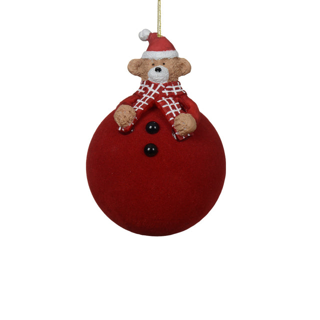 Glass Bauble 8Cm Red With Bear