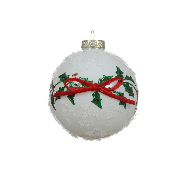 Glass Bauble With With Red Bow 8Cm - Round Shape