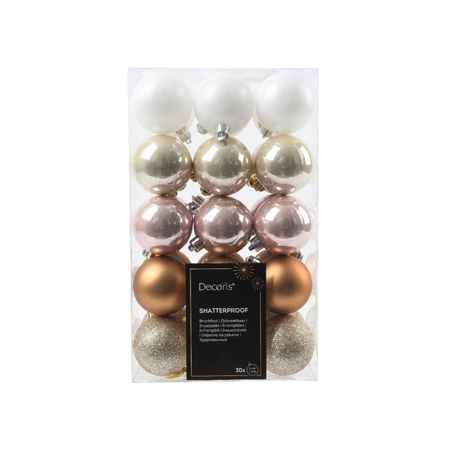 Baubles Set Of 30 6Cm, Gold, Pink & White