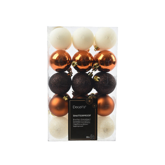 Baubles Set Of 30 6Cm, Copper, Brown & White