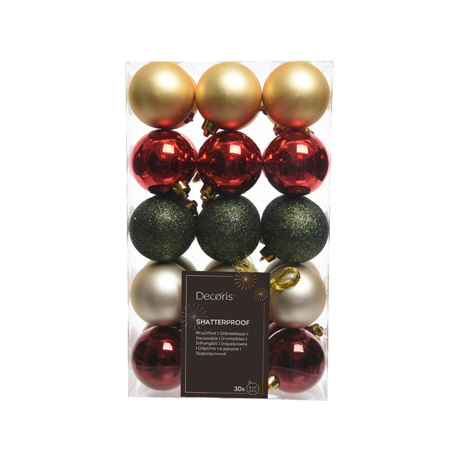 Bauble Set 6Cm Set Of 30 - Red, Gold & Green
