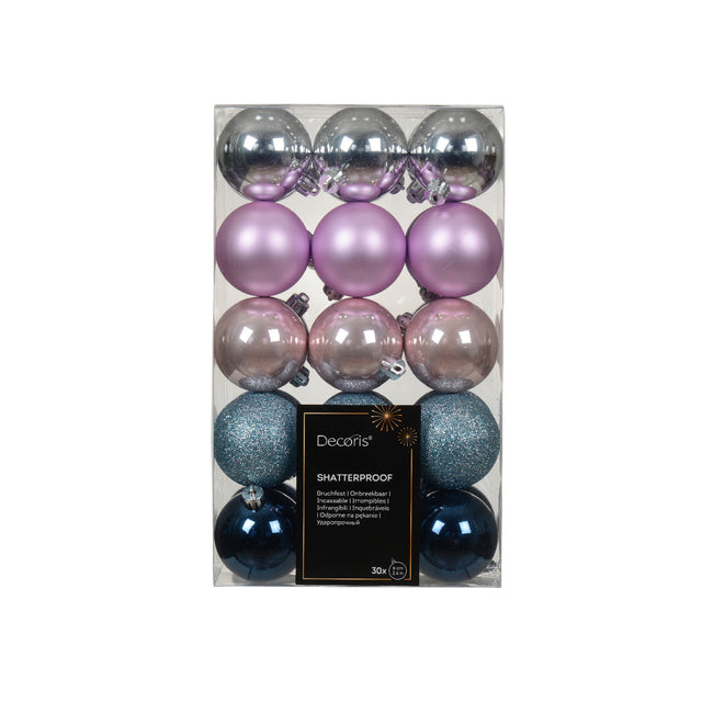 Baubles Set Of 30 6Cm, Silver,Pink,Blue 7 Champagne