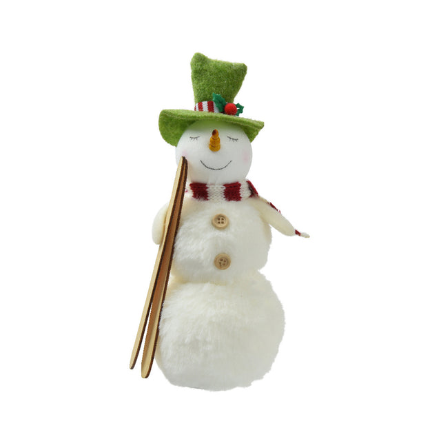 Snowman With Ski'S And A Top Hat 9X9X21Cm