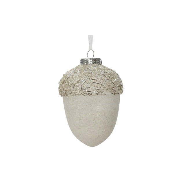 Plastic Pinecone With Glitter 10X12.5Cm - White