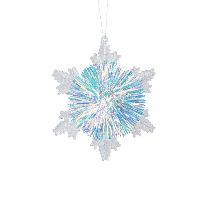 Plastic Snowflake With Lametta Pom-Pom 10X2Cm - Flower Shape