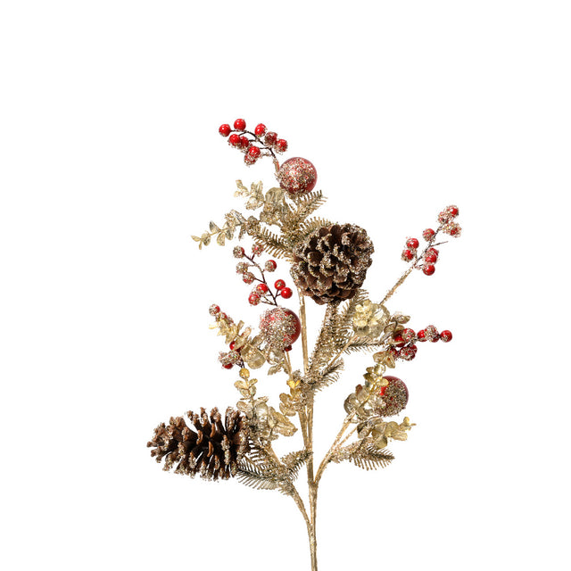 Spray Foam With Berries & Pinecones 15X3X69Cm - Red & Gold