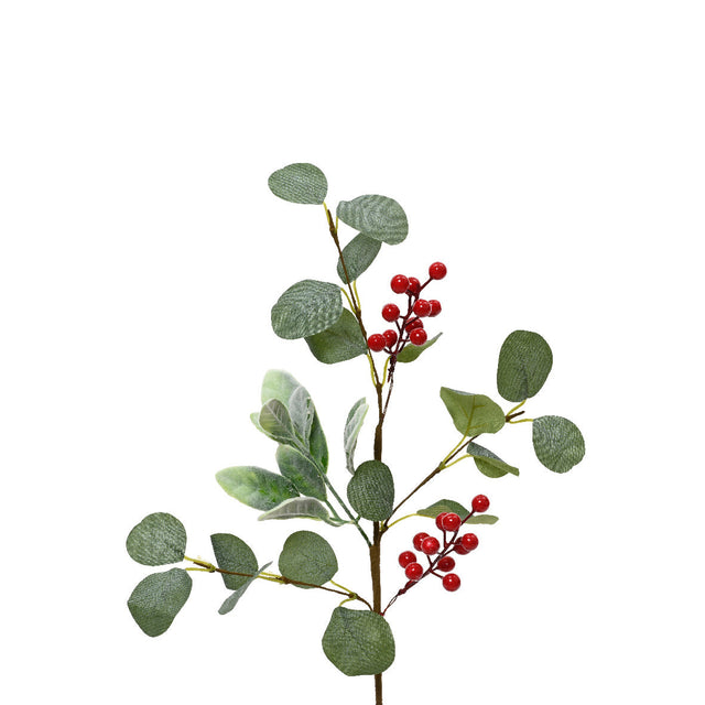 Spray With Leaves & Berries 50X10X3Cm - Red
