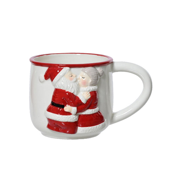 Mug With Santa & Mrs Clause 14X9X8.5Cm - White
