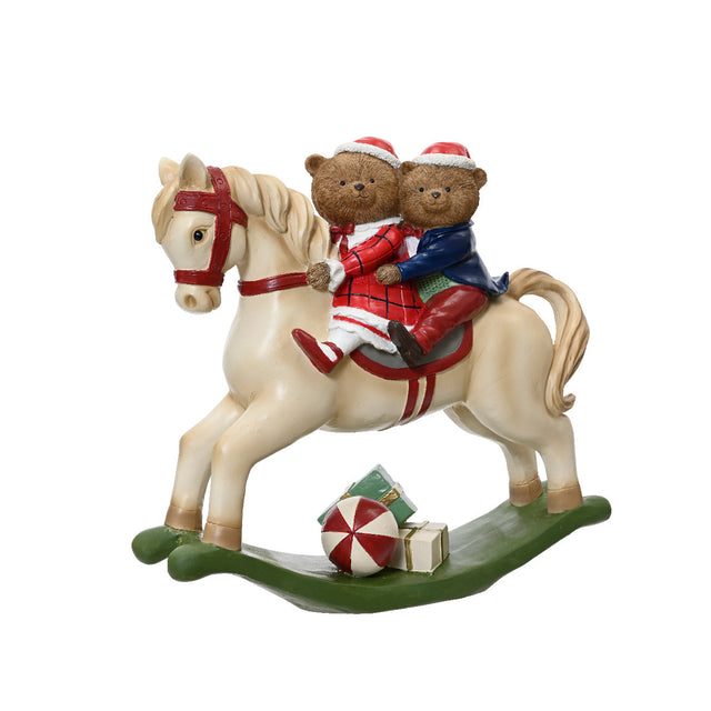 Polyresin Bears On Rocking Horse 36.5X12.5X33.5Cm