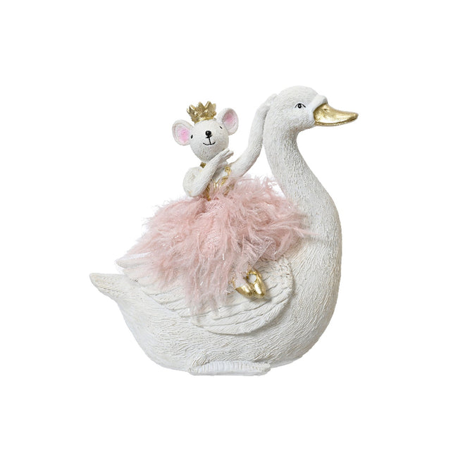 Polyresin Mouse Ballerina With Crown On Swan 17.2X11.3X18Cm