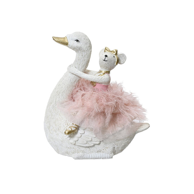 Polyresin Mouse Ballerina With Bow On Swan 17.2X11.3X18Cm