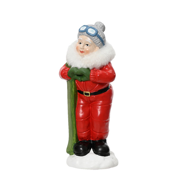 Polyresin Mrs Clause Skiing 8.5X7.5X20Cm