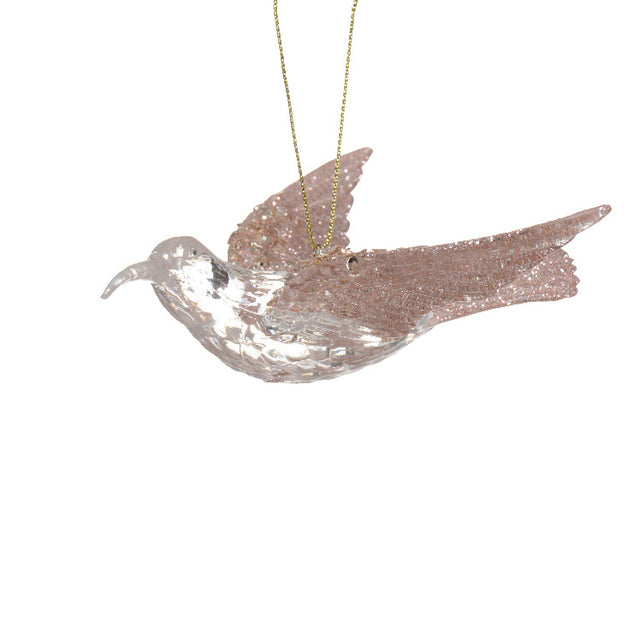 Plastic Hummingbird 10.5X14X5Cm Pink Glitter - With Wings Down