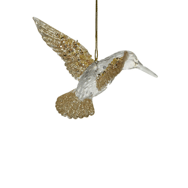 Plastic Hummingbird 10.5X14X5Cm Gold Glitter - With Wings Up