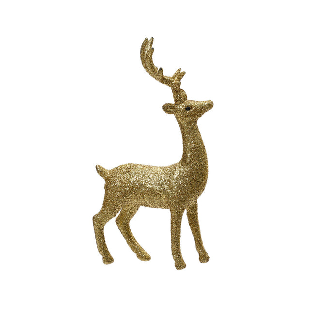 Plastic Deer Glitter Gold 11X4X14Cm - Head Up