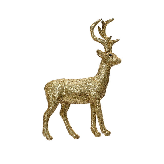Plastic Deer Glitter Gold 11X4X14Cm - Looking Down