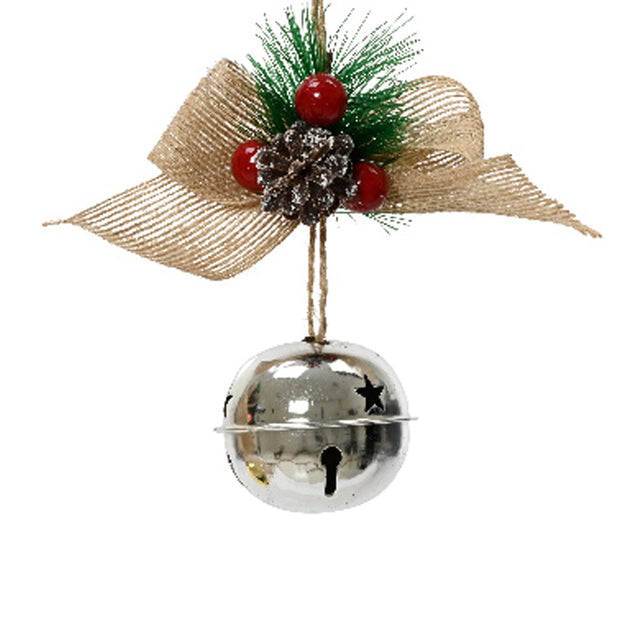 Iron Bell With Pinecone 6X10X12Cm 1 Bauble - Silver