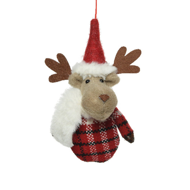 Polyester Reindeer With Xmas Hat & White Scarf 10X5.5X14Cm