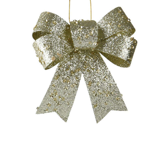 Plastic Glitter Bow 11.5X10.5X2.5Cm - Gold