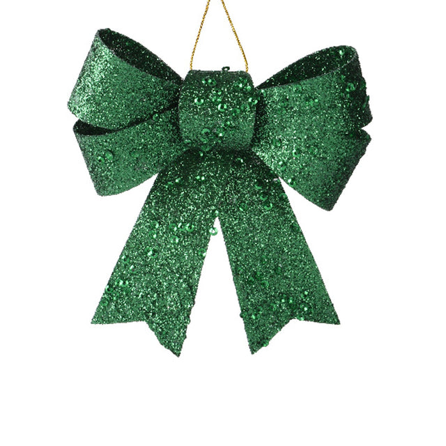 Plastic Glitter Bow 11.5X10.5X2.5Cm - Green