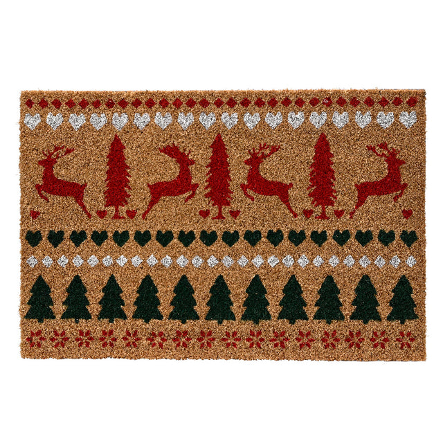 Doormat Coir 60X40X1.5Cm - Reindeers & Trees