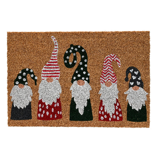 Doormat Coir 60X40X1.5Cm - Gnomes With Dotted And Striped Hats