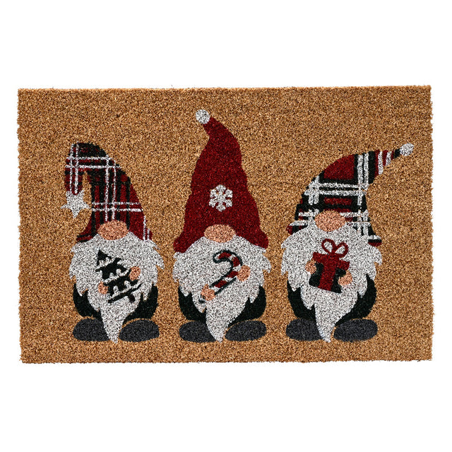 Doormat Coir 60X40X1.5Cm - Gnomes With Tartan Hats