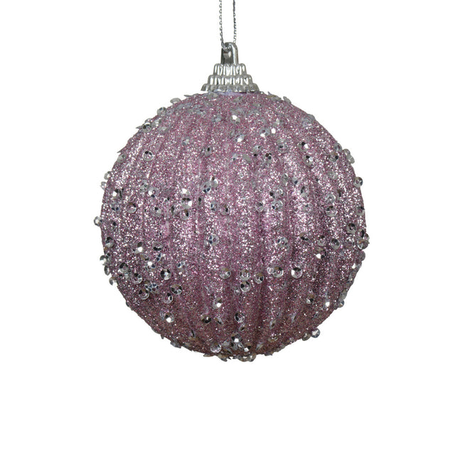 Bauble Foam With Sequins 8Cm - Pink