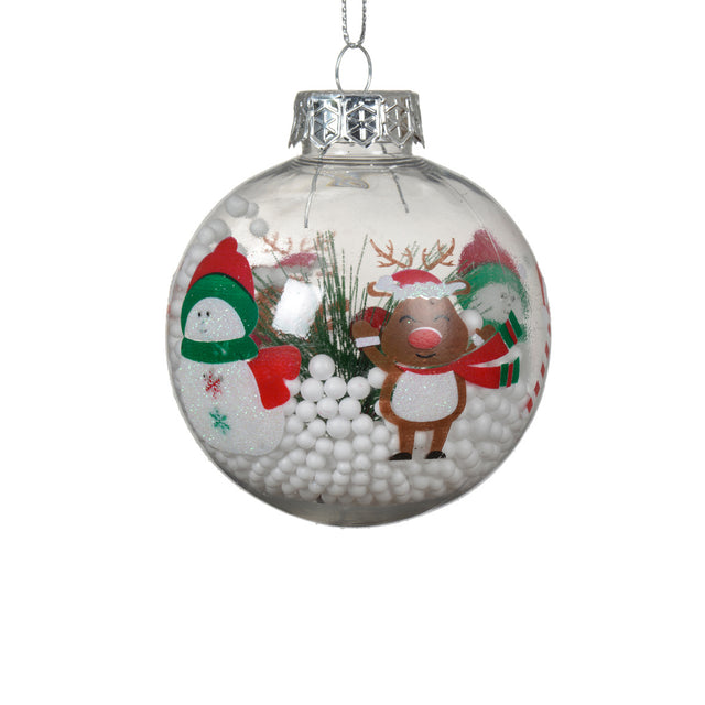 Bauble With Snowman & Reindeer 8Cm