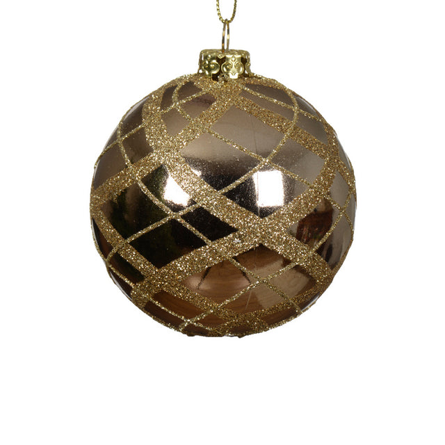 Bauble With Glitter Lines 8Cm - Pecan Brown