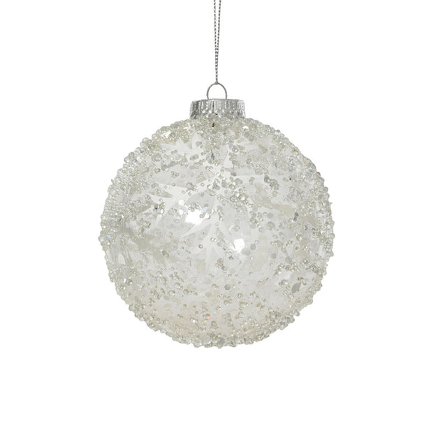 Polystyrene Bauble With Snow 10Cm - White Snowflake