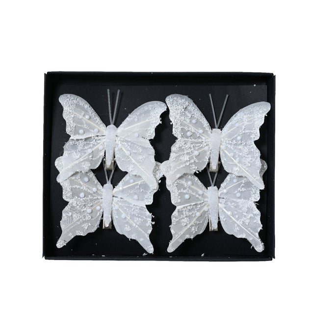Butterflies Set Of 4 8X6X1Cm - White