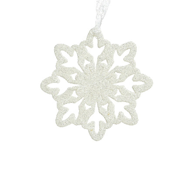 Plastic snowflake with glitter - White 10x0.5cm