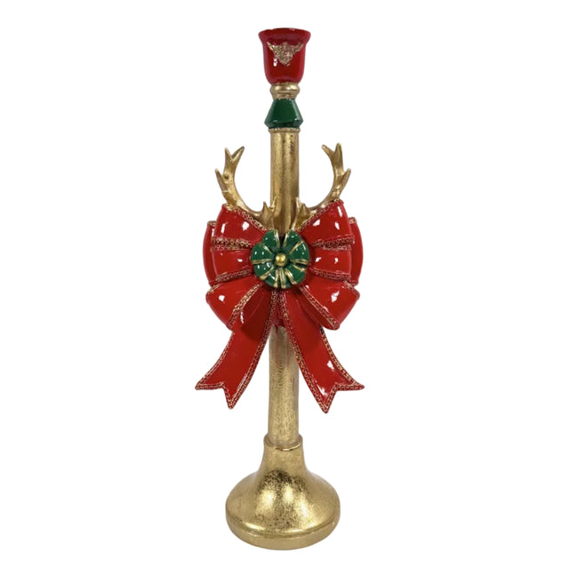 Gold Candlestick With Red Bow 15x12x45cm