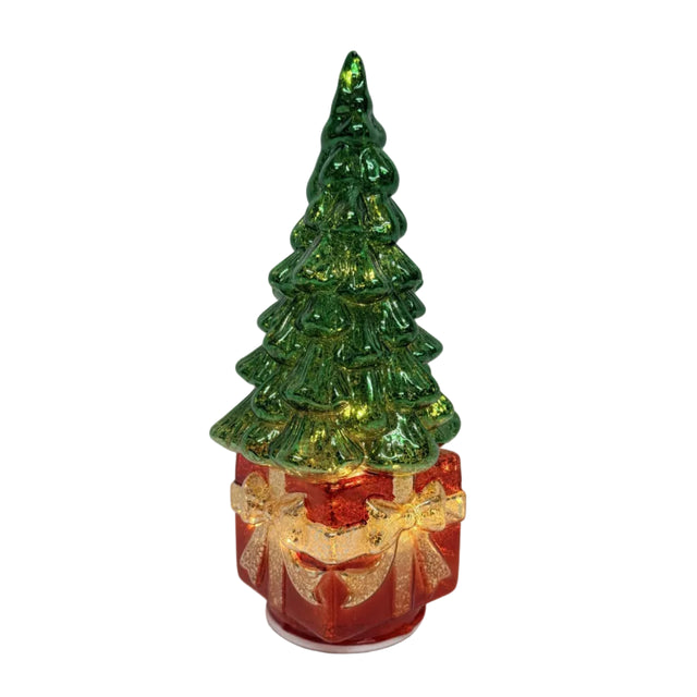 LED Christmas Tree With Red Present 13x13x30cm