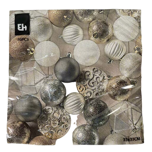 (602500360)NAPKIN 33X33CM - WHITE & SILVER BAUBLES