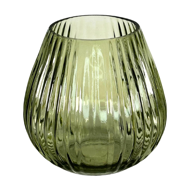 Hurricane Votive with Ripple Effect Green 14cm