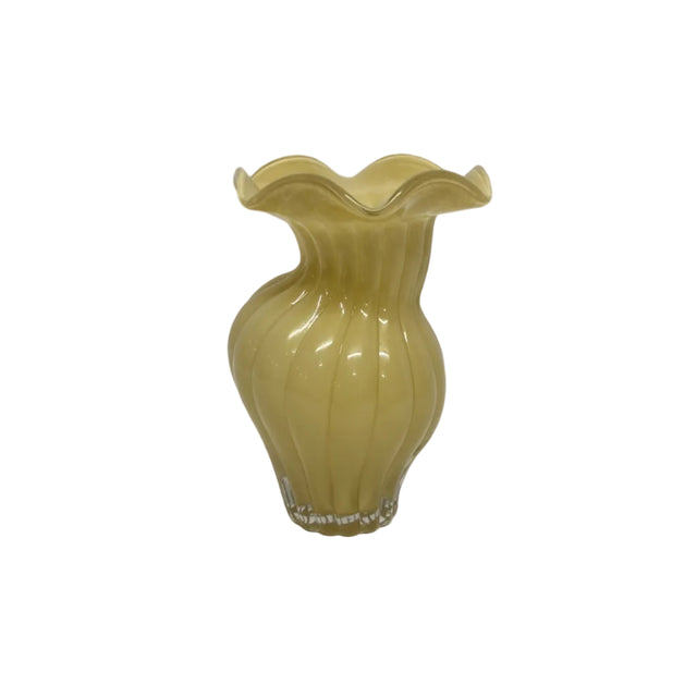 Yellow Glass Ruffled Vase 12.5x20cm