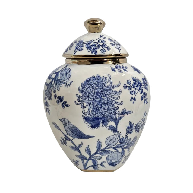 Chinoiserie Ginger Jar Gold Accented Lid 26x36cm