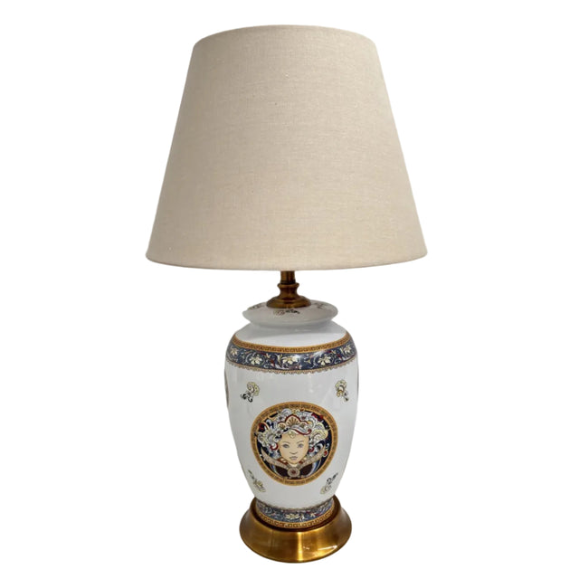 White Ceramic Lamp With Face 20x49cm