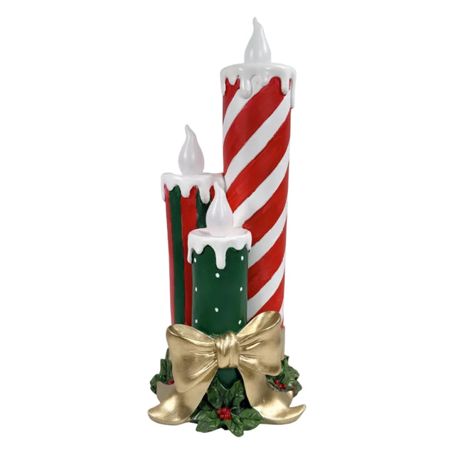 Red And Green LED Candle With Gold Bow 19x16x41cm